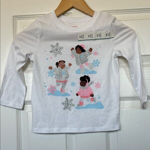 Cat & Jack White and Pink Winter Wonderland Long Sleeve Tee